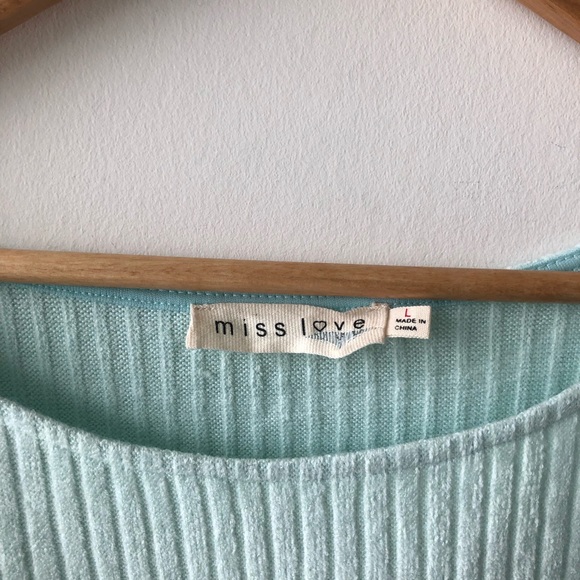 Miss Love Mint Blue Long Sleeve Cropped Top - Picture 3 of 4